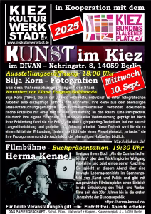 Plakat für Kunst im Kiez 2025 - Ausstellungseröffnung und Filmbühne am 10. September
