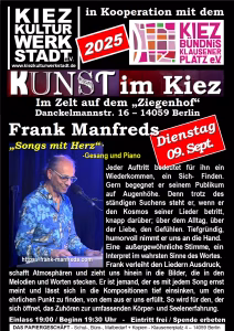 Plakat für Kunst im Kiez 2025 - Frank Manfreds am 9. September