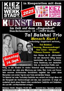 Plakat für Kunst im Kiez 2025 - Tal Balshai am 14. September