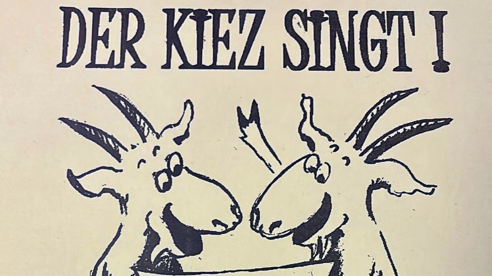Zwei Ziegen rufen der Kiez singt - Zeichnung von Elke Querbeet